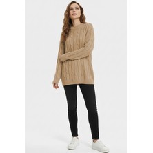 Suede Style 51110 - Şık Rahat Simli Kadın Triko Uzun Kazak