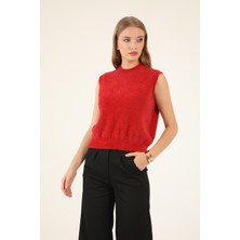 Suede Style 80064- Şık Rahat Angora Kadın Triko Sıfır Kol Kazak