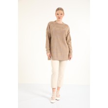 Suede Style 40738 - Şık Rahat Simli Kadın Uzun Triko Kazak