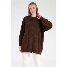 Suede Style 44154 - Şık Rahat Yumuşak Angora Kumaş Kadın Triko Uzun Kazak