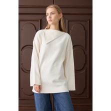 Suede Style 44406 - Şık Rahat Keçe-Polyester Kadın Triko Uzun Kazak