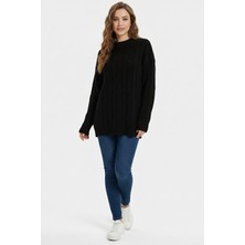 Suede Style 51110 - Şık Rahat Simli Kadın Triko Uzun Kazak