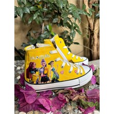 Scarpe Magiche Kız Çocuk Keten Hunters Desenli Yandan Fermuarlı Yüksek Bilekli Kanvas Sneaker Ayakkabı (31-35 Numara Arası Işıksızdır )