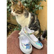 Scarpe Magiche Stitch Kız Çocuk Hologram Parlak Babet – Cırtlı Ayakkabı (31-35 Numara Arası Işıksızdır )
