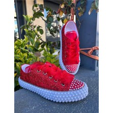 Scarpe Magiche Kına Gecesi Kırmızı Dantelli Taşlı Ayakkabı