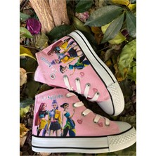 Scarpe Magiche Kız Çocuk Keten Hunters Desenli Yandan Fermuarlı Yüksek Bilekli Kanvas Sneaker Ayakkabı (31-35 Numara Arası Işıksızdır )