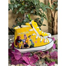 Scarpe Magiche Kız Çocuk Keten Hunters Desenli Yandan Fermuarlı Yüksek Bilekli Kanvas Sneaker Ayakkabı (31-35 Numara Arası Işıksızdır )