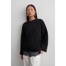 Kadriye Baştürk Dantel Mach Sweatshirt Siyah