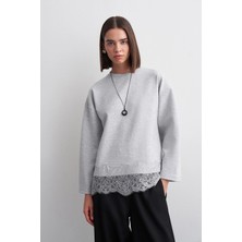 Kadriye Baştürk Dantel Mach Sweatshirt Gri