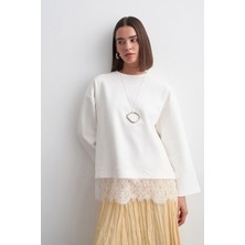 Kadriye Baştürk Dantel Mach Sweatshirt Ekru