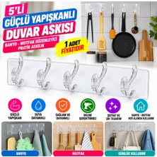 Bezos 5'li Güçlü Yapışkanlı Şeffaf Duvar Askısı Banyo Mutfak Düzenleyici Pratik Askılık (Adet Fiyatıdır) Nhr