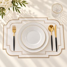 Lilies Atelier Beyaz Gold Çizgili 6 Adet Takım Amerikan Servis Keten Sofra Takım