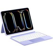 Str Store IK02 Manyetik Ayrılabilir iPad Için Touchpad’li Klavye Kılıfı Bluetooth 6.0 Type-C Şarjlı 7 Renk Aydınlatmalı Stant Özellikli Tablet Klavye Kılıfı (Mor)
