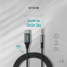 Simex Type C to 3.5mm Tak Çalıştır Kumaş Örgülü AUX Ses Kablosu Stereo Destekli