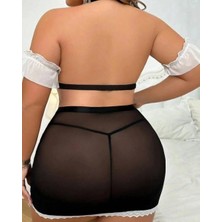 Liyuza Kadın Halka Detaylı Dantelli Babydoll Gecelik