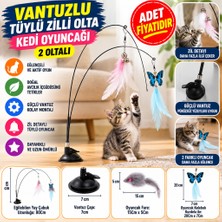 Marka Kolik Vantuzlu Tüylü Zilli Olta Kedi Oyuncağı 2 Oltalı