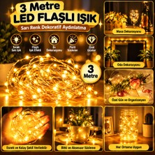 Marka Kolik Sarı Peri LED Flaşlı Işık – 3 Metre Dekoratif Oda ve Organizasyon Aydınlatması