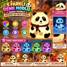 Marka Kolik 5 Farklı Renk Modlu Panda Figürlü Pofuduk LED Gece Lambası–yumuşak Dokulu Çocuk Odası ve Dekoratif Şarjlı Ortam Işığı