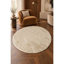 Dekoset Home Tavşan Tüyü Düz Bej Yuvarlak Yumuşak Yıkanabilir Tabanlı Peluş Halı