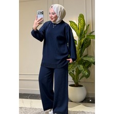 Suede Style 44394 - Şık Rahat Salaş Rayon Simli Triko Pantolonlu Kadın Triko Takımı