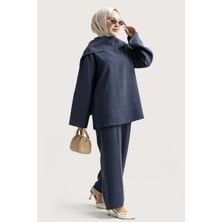Suede Style 6350 - Şık Rahat Modal Yumuşak Dokuma Kumaş Yaka Detaylı Salaş Kadın Takımı