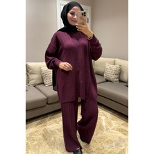 Suede Style 44238 - Şık Rahat Salaş Rayon Simli Triko Pantolonlu Kadın Triko Takımı