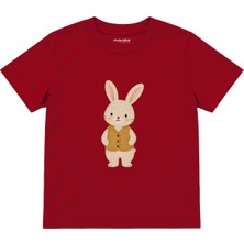 The Lucid Lab Rabbit In A Mustard Knitted Vest Çocuk Tişört - Kırmızı