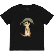 The Lucid Lab Meerkat Holding A Leaf Umbrella Çocuk Tişört - Siyah