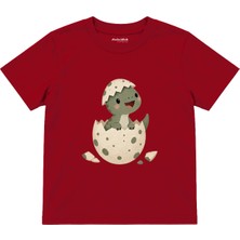 The Lucid Lab Baby Dinosaur Emerging From A Speckled Eggshell Çocuk Tişört - Kırmızı