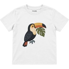 The Lucid Lab Toucan With A Green Leaf Çocuk Tişört - Beyaz
