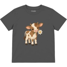 The Lucid Lab Calf Holding A Daisy In Its Mouth Çocuk Tişört - Antrasit
