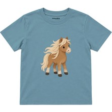 The Lucid Lab Pony With A Loose Flowing Mane Çocuk Tişört - Çelik Mavi