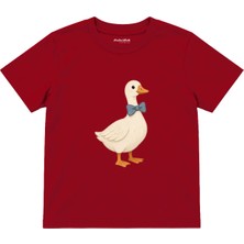 The Lucid Lab Goose With A Blue Bow Tie Çocuk Tişört - Kırmızı