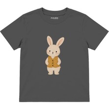 The Lucid Lab Rabbit In A Mustard Knitted Vest Çocuk Tişört - Antrasit