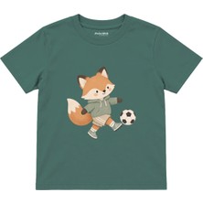 The Lucid Lab Fox Kicking A Football Çocuk Tişört - Yeşil