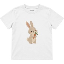 The Lucid Lab Rabbit Holding A Tiny Carrot Çocuk Tişört - Beyaz