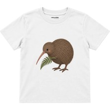 The Lucid Lab Kiwi Bird With A Small Fern Çocuk Tişört - Beyaz