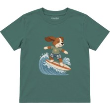 The Lucid Lab Dog Surfing On A Small Wave Çocuk Tişört - Yeşil