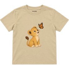 The Lucid Lab Lion Cub And Butterfly Çocuk Tişört - Krem