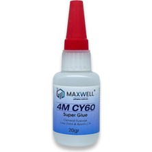 Maxwell 4m CY60 Alkoksietil Siyanoakrilat Hızlı Yapıştırıcı, Şeffaf, Düşük Viskoziteli, Metal/plastik/elastomer Uyumlu, 20GR