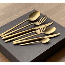 Belirtilmemiş Demir Çeyiz Rüya Mat Gold Titanyum 36 Parça 6 Kişilik Çatal Kaşık Bıçak Seti