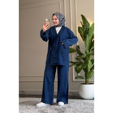 Suede Style 5962 - Şık Rahat Ince Yumuşak Kot Kumaş Kadın Pantolon Tunik Takımı