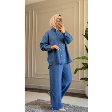 Suede Style 6295 - Rahat Salaş Ince Kadın Kot Gömlek Pantolon Takımı