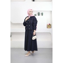 Suede Style 6417 - Önü Düğmeli Rahat Kadın Kabardin Kot Etekli Takım
