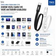 Wisipi Bix T5CC-WT Beyaz 1 Metre 240W Type-C To Type-C Örgülü Hızlı Şarj ve Data Kablosu, 480MBPS 240W Type C Turbo Şarj Kablosu, (Tüm Type C Telefon ve Tabletlerle Uyumludur) (Max 48V 5A)