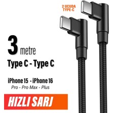 Wisipi 3 Metre Type-C Şarj Kablosu Hızlı Şarj Samsung ile Uyumlu Type C To Type C Uzun Kablo