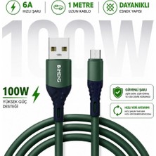 Wisipi 6A 100W USB A To Micro Data ve Hızlı Şarj Kablosu 1 Metre Yeşil