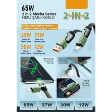 Wisipi 2 In 2 65W USB Type-C ve Lighting ile Uyumlu Örgülü Şarj ve Data Kablosu - 1.5m Siyah AZ-B10TH (Car Play Destekler)