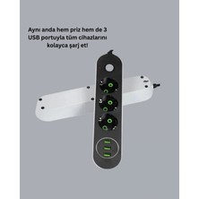 Beruflic Hızlı Şarj Özellikli 3 USB Girişli Üçlü Priz