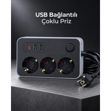 Ersert Ers- Çalışma Alanlarına Uygun Anahtarlı USB ve Type C Şarj Çıkışlı Kablolu Çoklu Priz